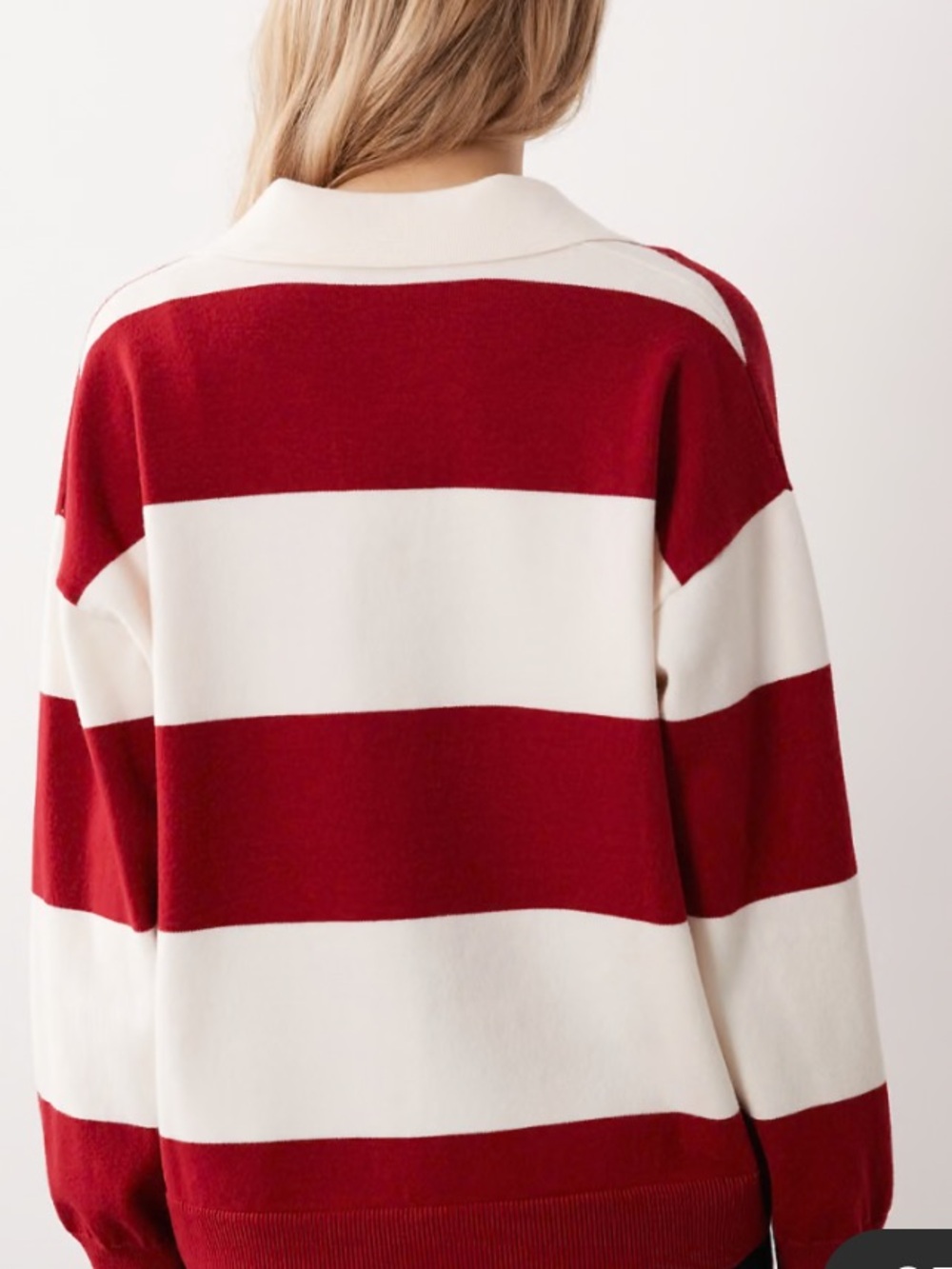 Mango Red & White Striped Polo Collar Relaxed Fit Sweater Size S - Picture 12 of 13